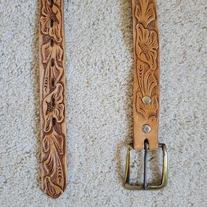 Brown/Tan Faux Leather Floral Belt